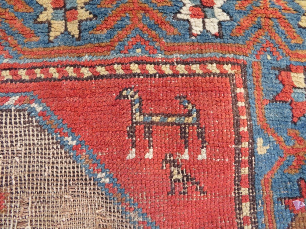 ANTIQUE SHABBY CHIC CAUCASIAN KAZAK LARGE RUG. ANIMALS & BIRDS. View X