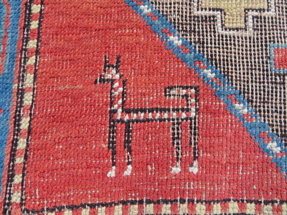 ANTIQUE SHABBY CHIC CAUCASIAN KAZAK LARGE RUG. ANIMALS & BIRDS. View XXIX