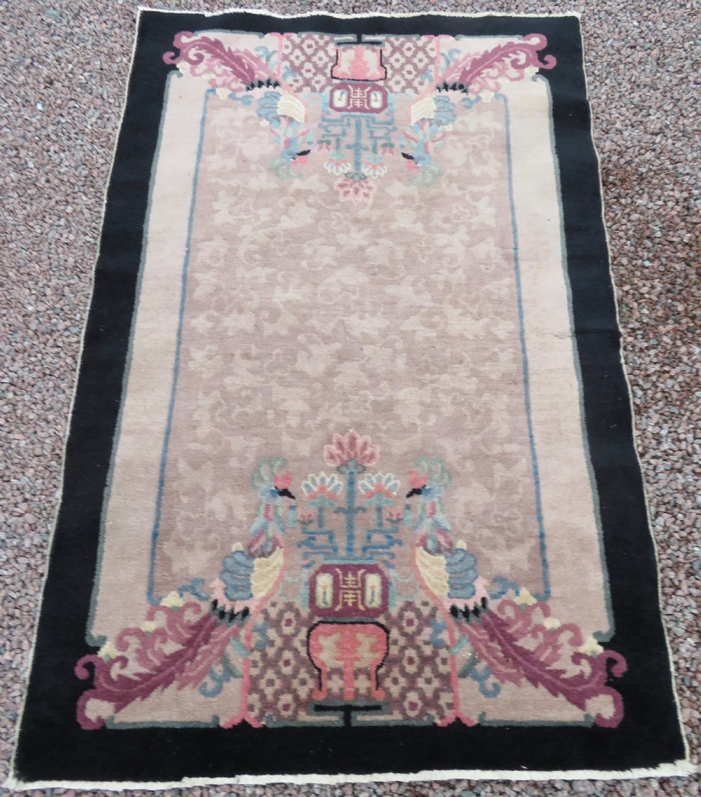 UNUSUAL ANTIQUE CHINESE ART DECO RUG. WITH PHOENIX & SHOU CHARACTER SYMBOLOGY. View II