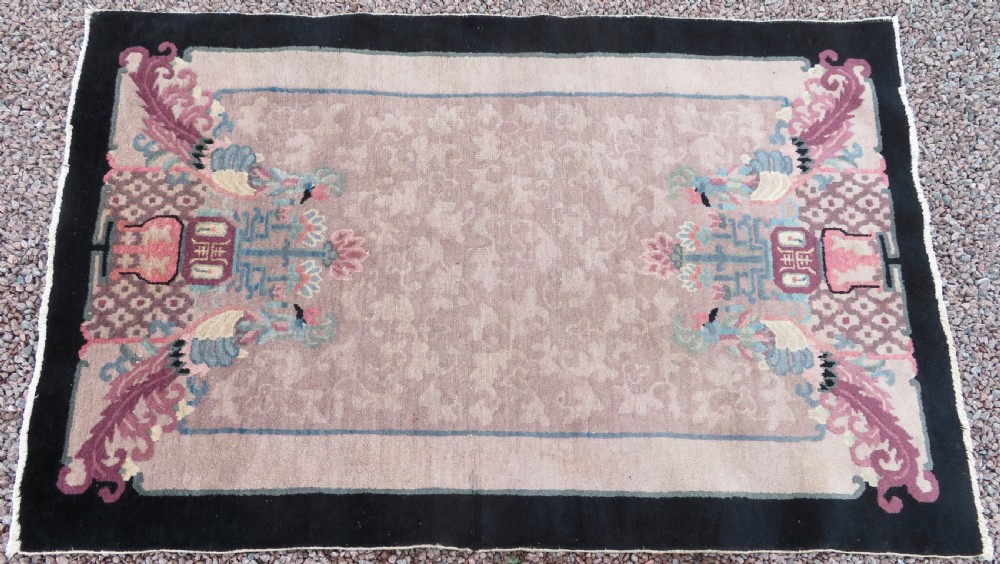 UNUSUAL ANTIQUE CHINESE ART DECO RUG. WITH PHOENIX & SHOU CHARACTER SYMBOLOGY. View III