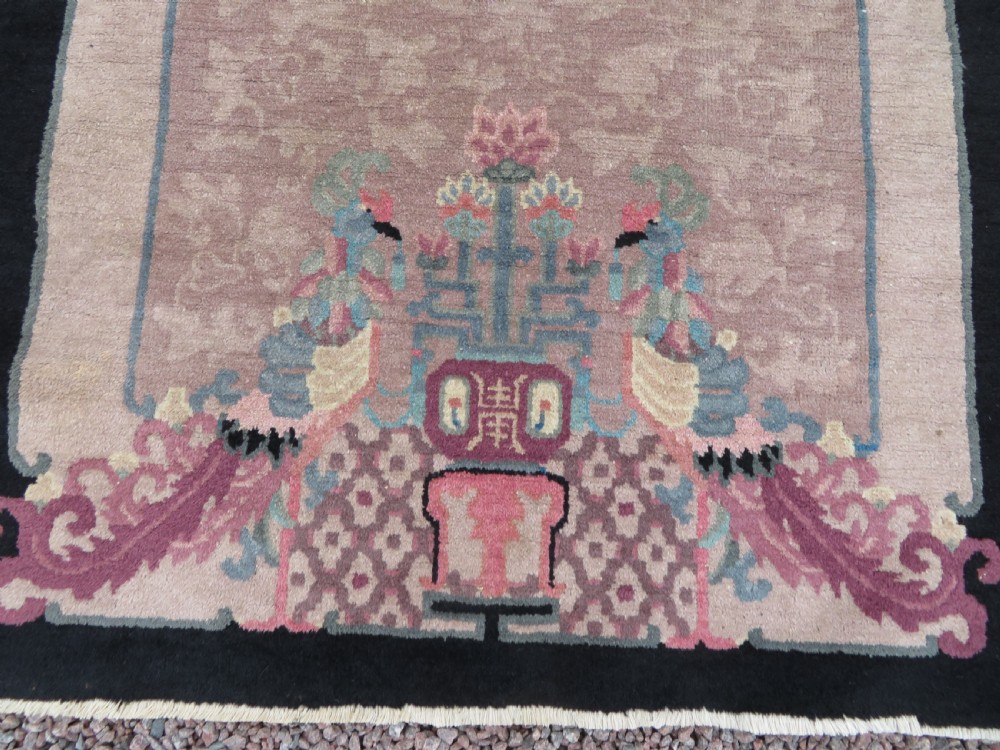 UNUSUAL ANTIQUE CHINESE ART DECO RUG. WITH PHOENIX & SHOU CHARACTER SYMBOLOGY. View V