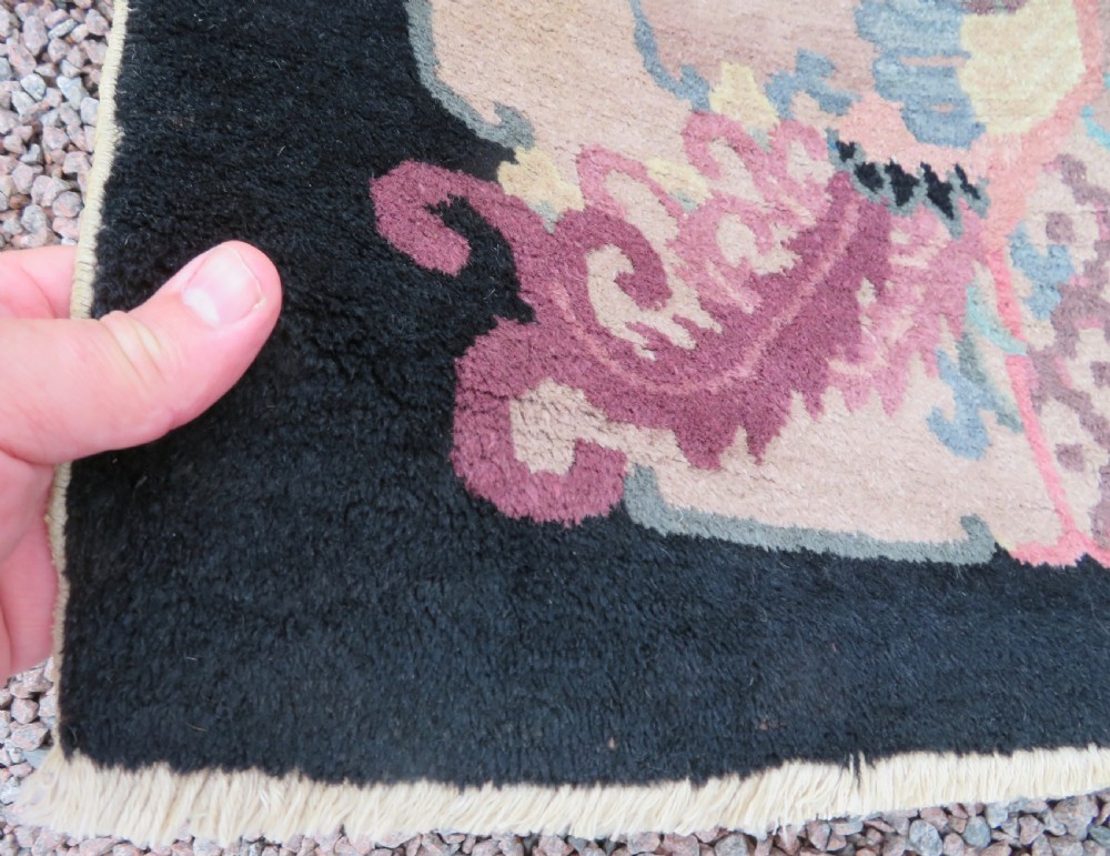 UNUSUAL ANTIQUE CHINESE ART DECO RUG. WITH PHOENIX & SHOU CHARACTER SYMBOLOGY. View IX
