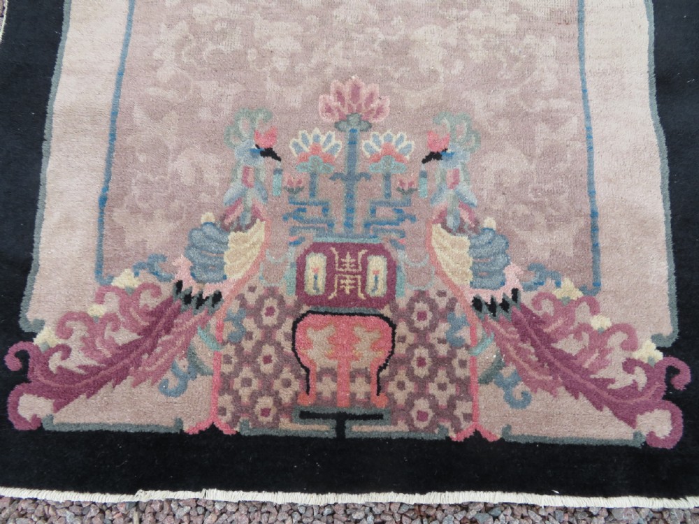 UNUSUAL ANTIQUE CHINESE ART DECO RUG. WITH PHOENIX & SHOU CHARACTER SYMBOLOGY. View XII