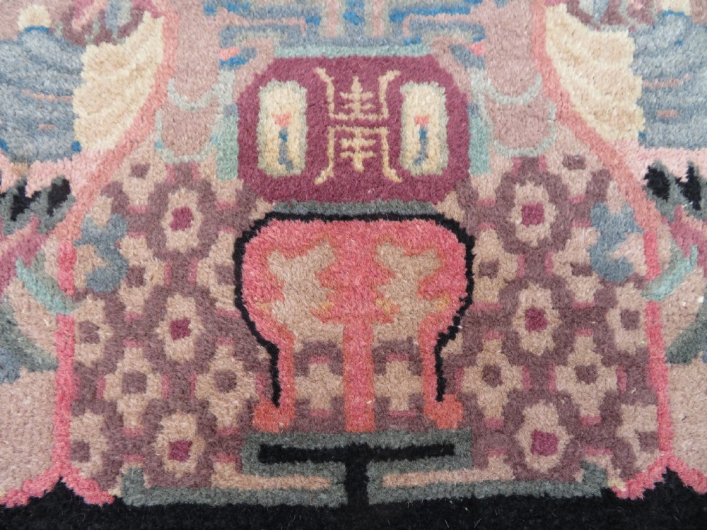 UNUSUAL ANTIQUE CHINESE ART DECO RUG. WITH PHOENIX & SHOU CHARACTER SYMBOLOGY. View XIII