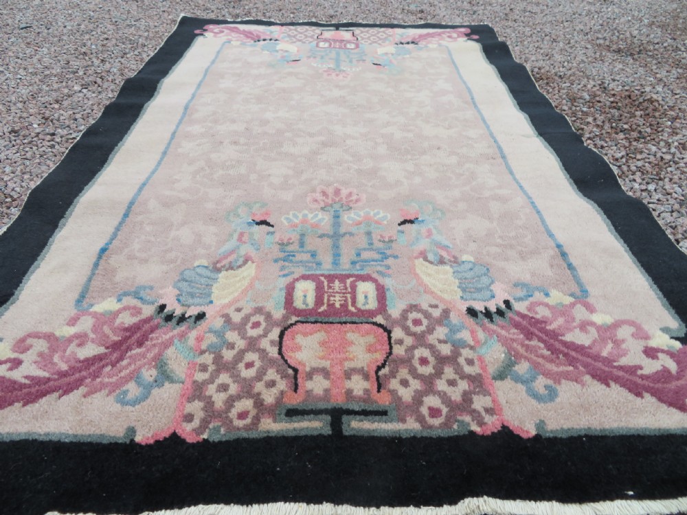 UNUSUAL ANTIQUE CHINESE ART DECO RUG. WITH PHOENIX & SHOU CHARACTER SYMBOLOGY. View XV