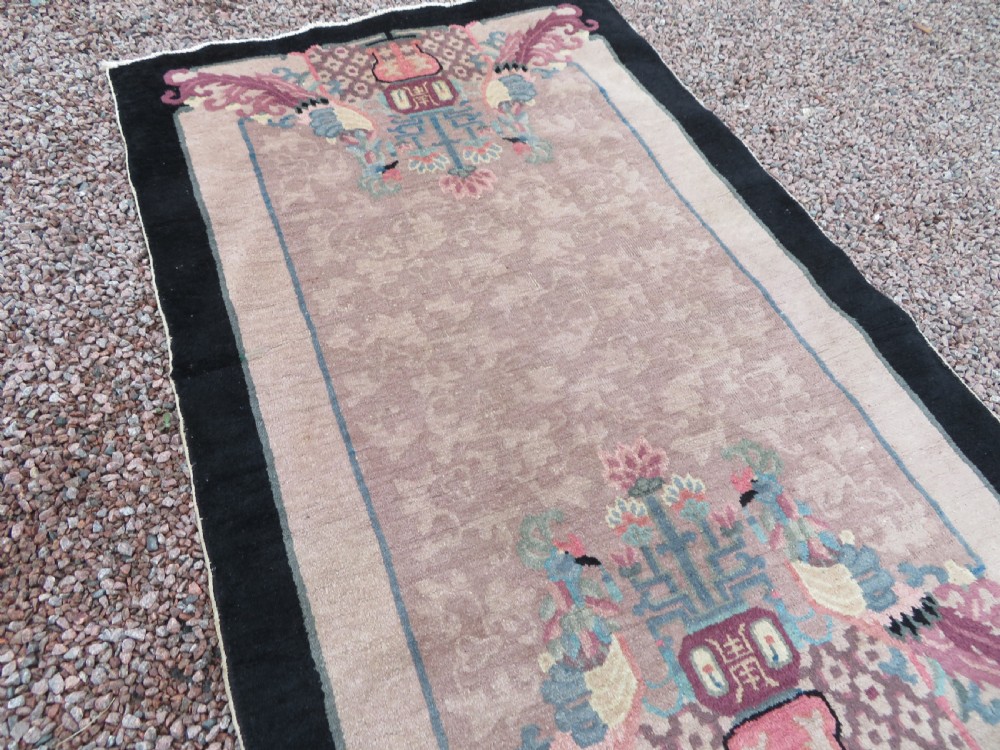 UNUSUAL ANTIQUE CHINESE ART DECO RUG. WITH PHOENIX & SHOU CHARACTER SYMBOLOGY. View XIX