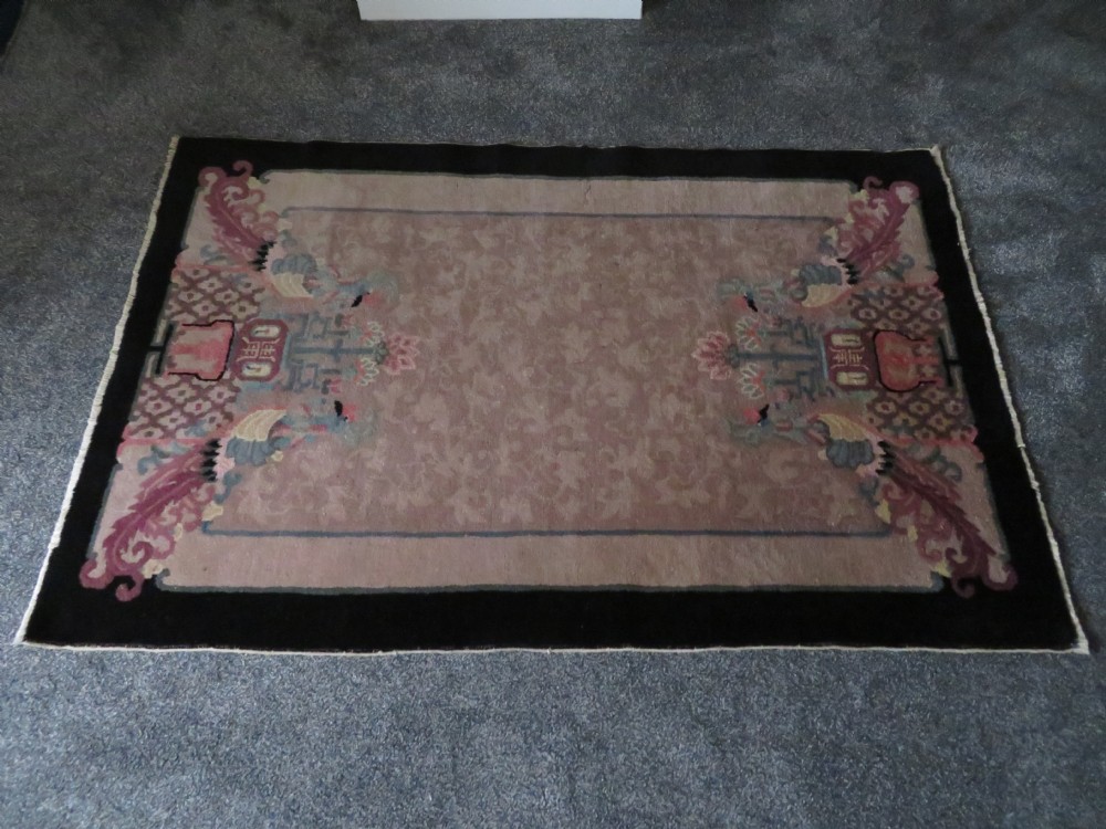 UNUSUAL ANTIQUE CHINESE ART DECO RUG. WITH PHOENIX & SHOU CHARACTER SYMBOLOGY. View XXVI