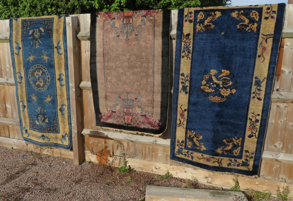 UNUSUAL ANTIQUE CHINESE ART DECO RUG. WITH PHOENIX & SHOU CHARACTER SYMBOLOGY. View XXXI