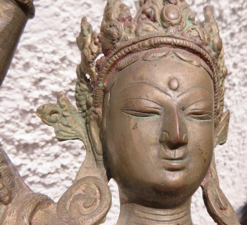 LARGE SINO TIBETAN BRONZE BUDDHIST DEITY BODHISATTVA STATUE TARA View XVI