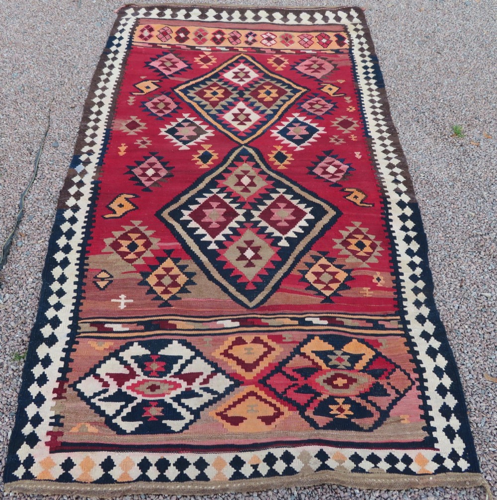 EXCELLENT ANTIQUE QASHQAI KILIM KELIM. SOUTH WEST PERSIA. 255CM X 144CM. 