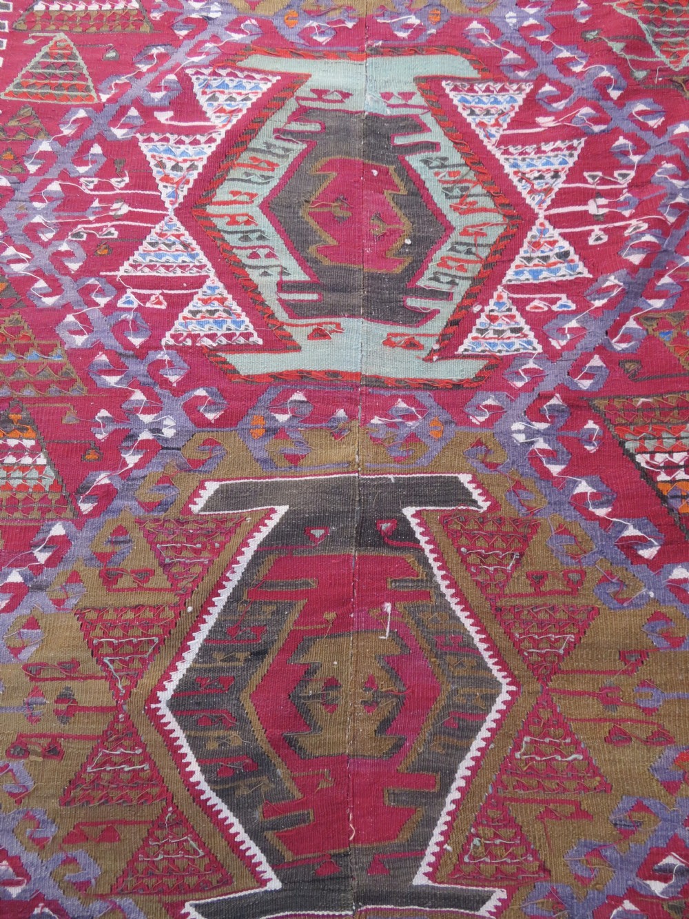 ANTIQUE TURKISH KONYA KILIM. LARGE CARPET SIZE KILIM WITH SOFT COLOURS. 323CM X 150CM. View XXXI