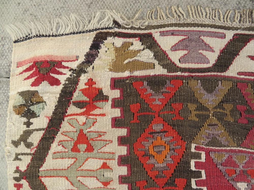 ANTIQUE TURKISH KONYA KILIM. LARGE CARPET SIZE KILIM WITH SOFT COLOURS. 323CM X 150CM. View XXIII