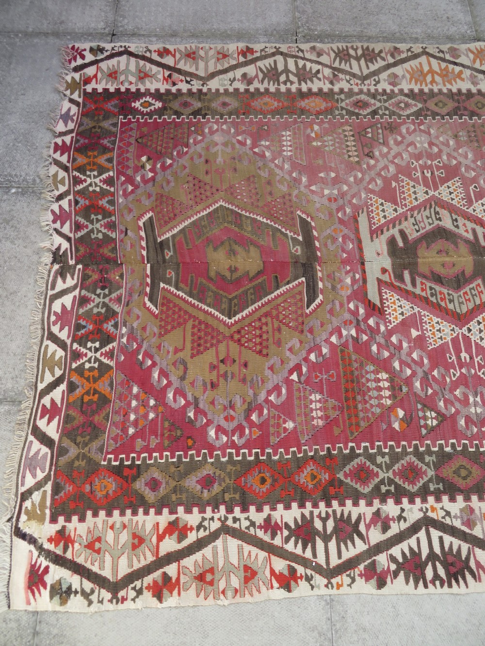 ANTIQUE TURKISH KONYA KILIM. LARGE CARPET SIZE KILIM WITH SOFT COLOURS. 323CM X 150CM. View III