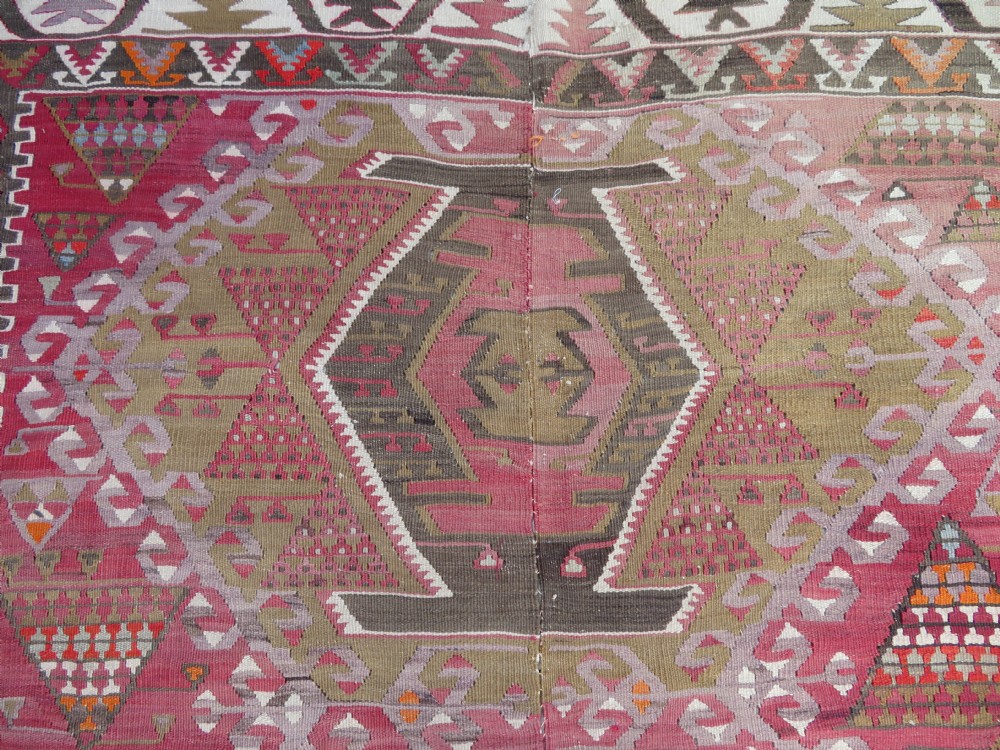 ANTIQUE TURKISH KONYA KILIM. LARGE CARPET SIZE KILIM WITH SOFT COLOURS. 323CM X 150CM. View VI