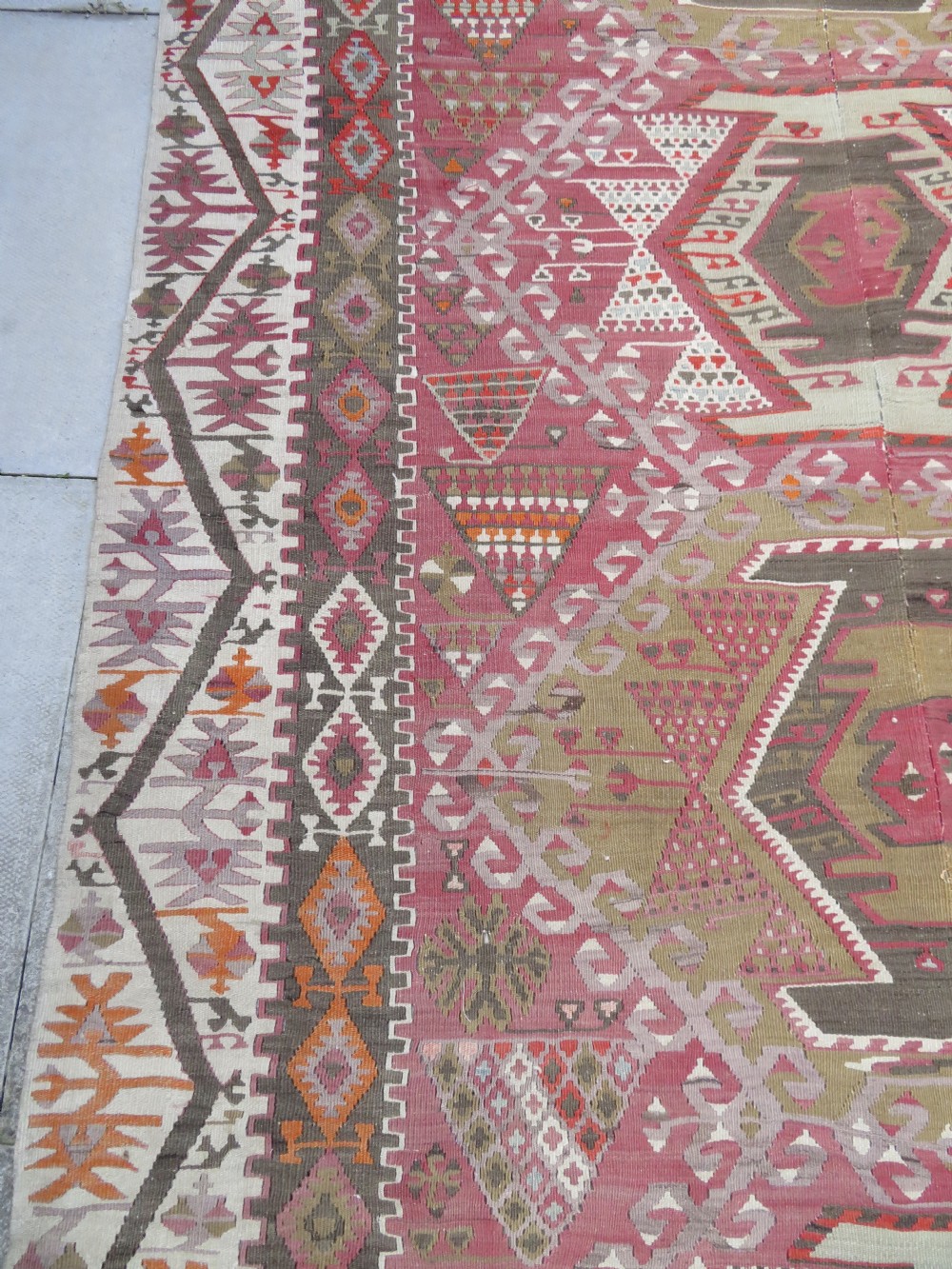 ANTIQUE TURKISH KONYA KILIM. LARGE CARPET SIZE KILIM WITH SOFT COLOURS. 323CM X 150CM. View XIII