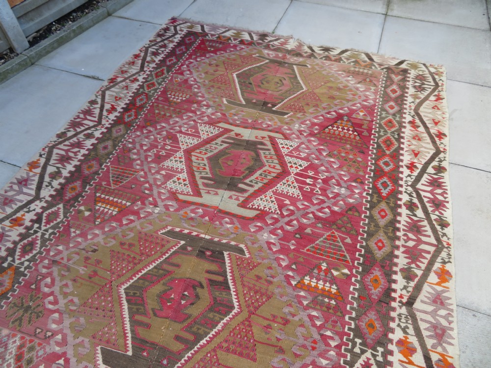 ANTIQUE TURKISH KONYA KILIM. LARGE CARPET SIZE KILIM WITH SOFT COLOURS. 323CM X 150CM. View XV