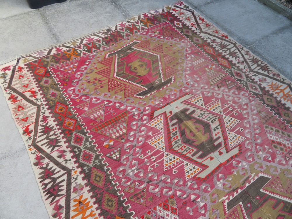 ANTIQUE TURKISH KONYA KILIM. LARGE CARPET SIZE KILIM WITH SOFT COLOURS. 323CM X 150CM. View XVI