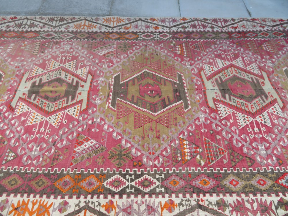 ANTIQUE TURKISH KONYA KILIM. LARGE CARPET SIZE KILIM WITH SOFT COLOURS. 323CM X 150CM. View XVII