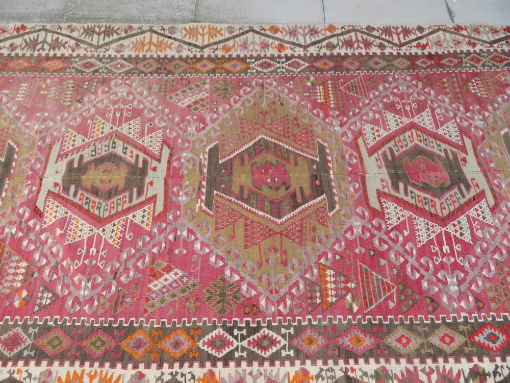 ANTIQUE TURKISH KONYA KILIM. LARGE CARPET SIZE KILIM WITH SOFT COLOURS. 323CM X 150CM. View XIX