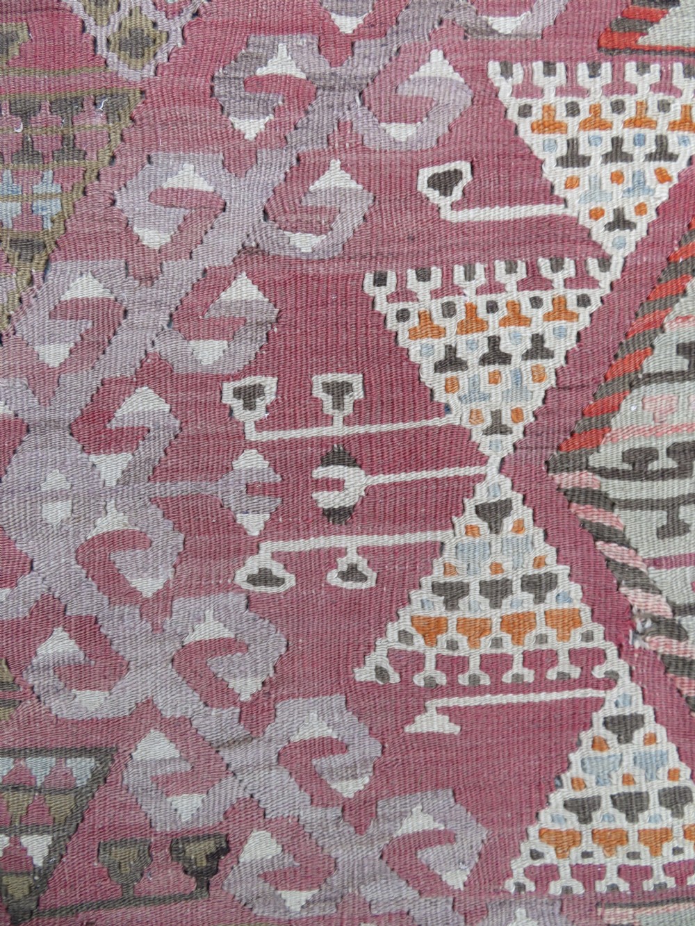 ANTIQUE TURKISH KONYA KILIM. LARGE CARPET SIZE KILIM WITH SOFT COLOURS. 323CM X 150CM. View XXI
