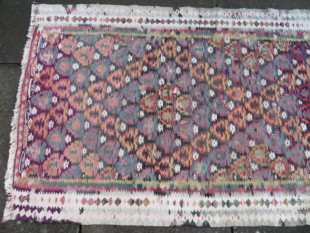 IDIOSYNCRATIC DESIGN ANTIQUE Kurdish Senneh Bijar Kilim Kelim Flat Weave Runner Long Rug.244cm X 102cm. View III