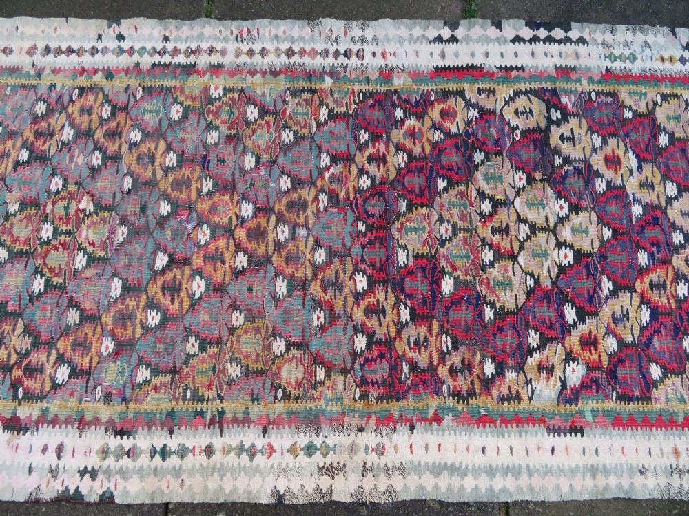 IDIOSYNCRATIC DESIGN ANTIQUE Kurdish Senneh Bijar Kilim Kelim Flat Weave Runner Long Rug.244cm X 102cm. View IV