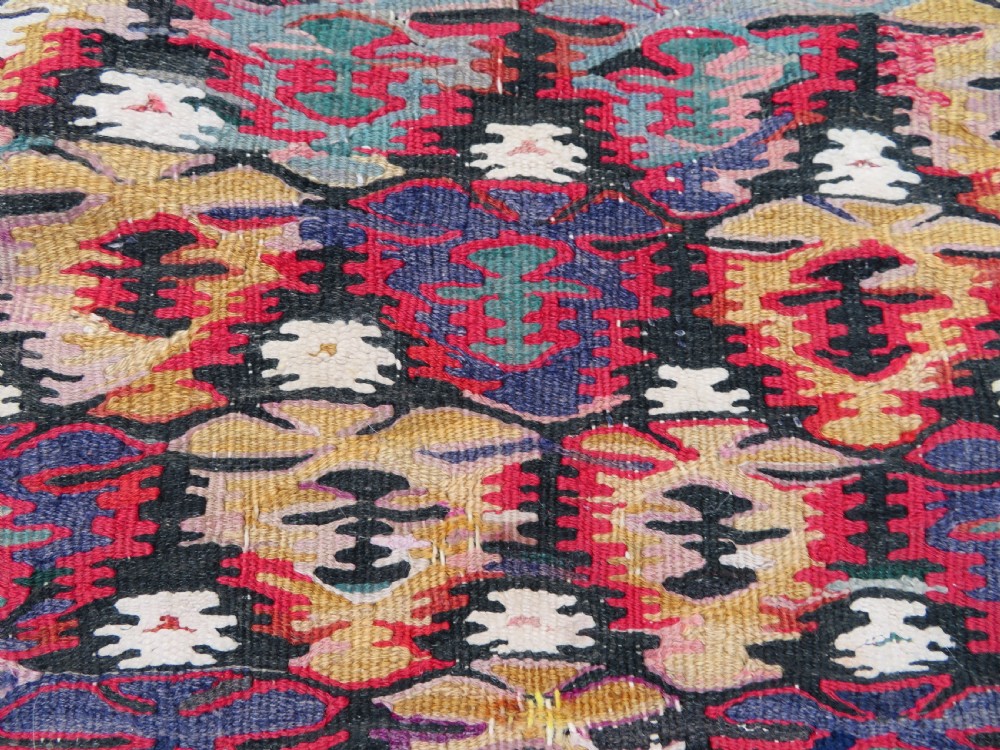 IDIOSYNCRATIC DESIGN ANTIQUE Kurdish Senneh Bijar Kilim Kelim Flat Weave Runner Long Rug.244cm X 102cm. View VII