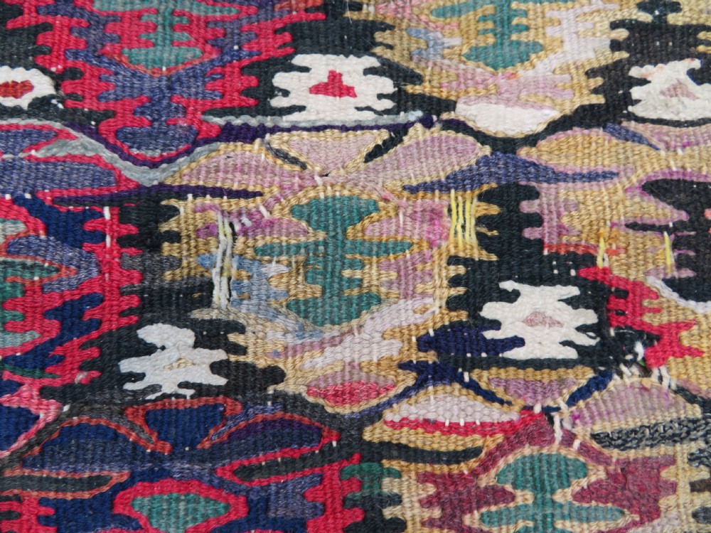 IDIOSYNCRATIC DESIGN ANTIQUE Kurdish Senneh Bijar Kilim Kelim Flat Weave Runner Long Rug.244cm X 102cm. View VIII