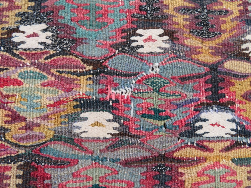 IDIOSYNCRATIC DESIGN ANTIQUE Kurdish Senneh Bijar Kilim Kelim Flat Weave Runner Long Rug.244cm X 102cm. View IX
