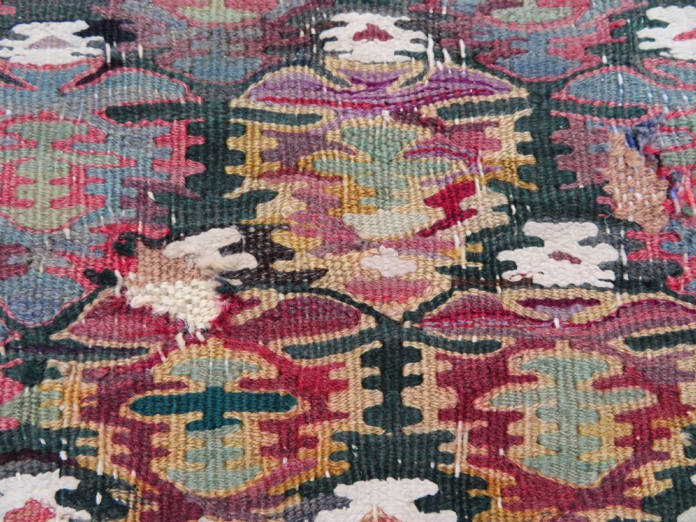 IDIOSYNCRATIC DESIGN ANTIQUE Kurdish Senneh Bijar Kilim Kelim Flat Weave Runner Long Rug.244cm X 102cm. View X