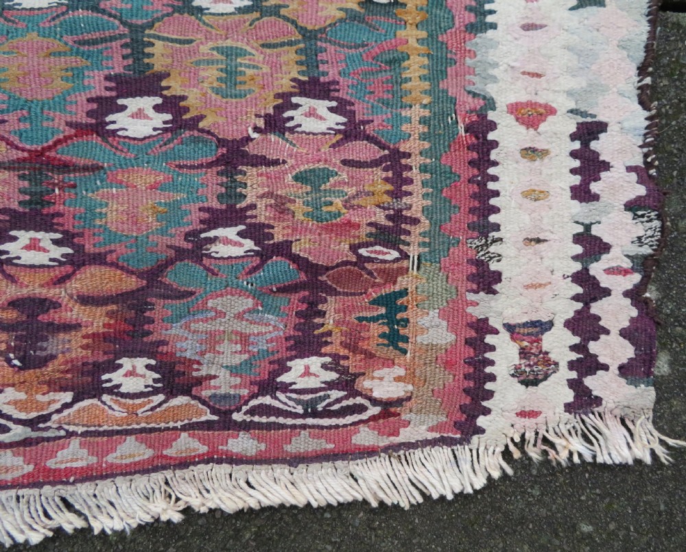 IDIOSYNCRATIC DESIGN ANTIQUE Kurdish Senneh Bijar Kilim Kelim Flat Weave Runner Long Rug.244cm X 102cm. View XI