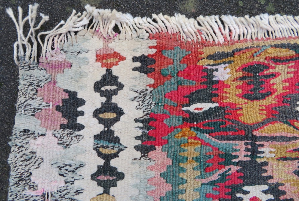 IDIOSYNCRATIC DESIGN ANTIQUE Kurdish Senneh Bijar Kilim Kelim Flat Weave Runner Long Rug.244cm X 102cm. View XV