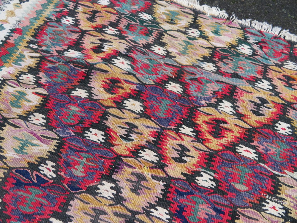 IDIOSYNCRATIC DESIGN ANTIQUE Kurdish Senneh Bijar Kilim Kelim Flat Weave Runner Long Rug.244cm X 102cm. View XIX