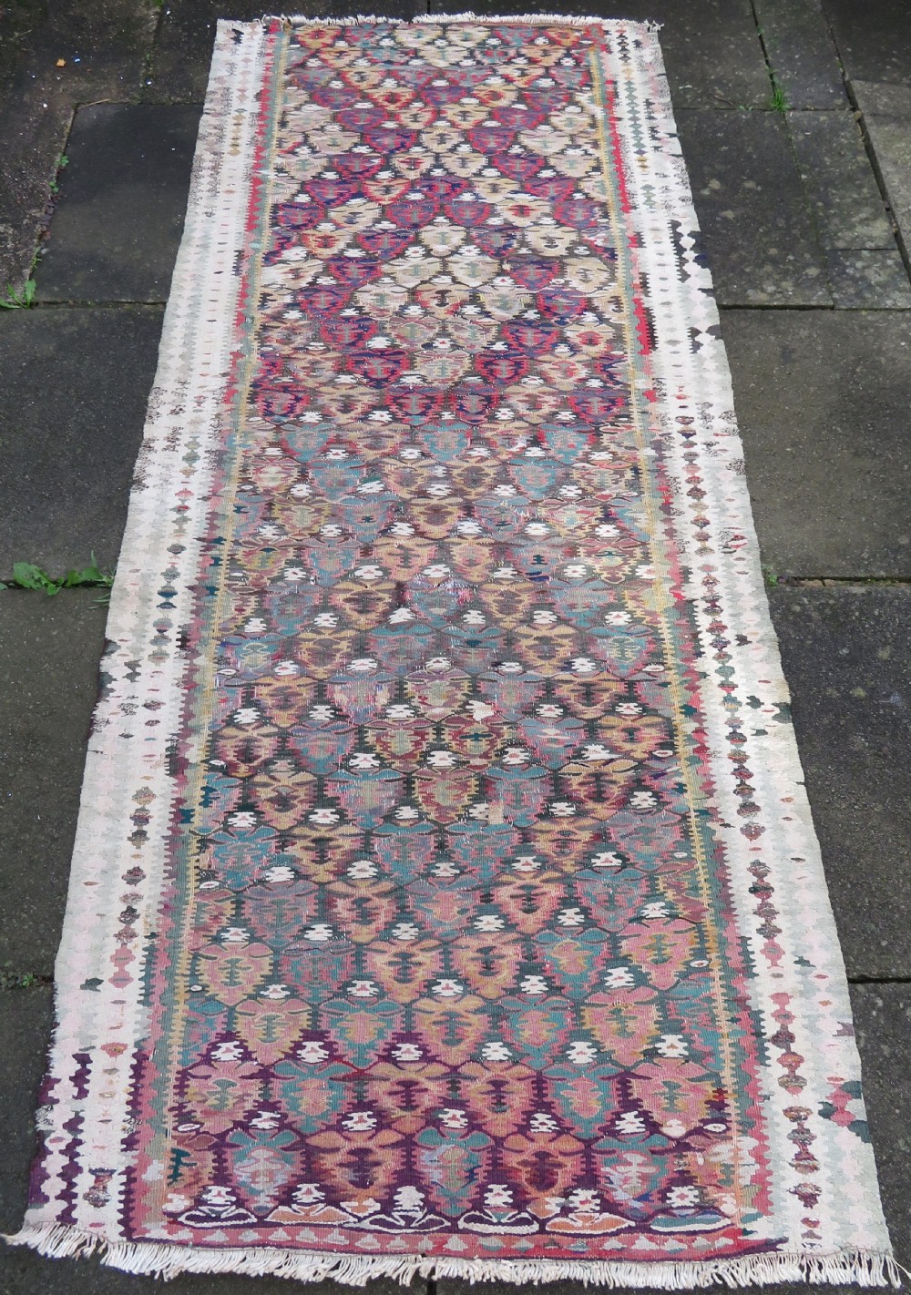 IDIOSYNCRATIC DESIGN ANTIQUE Kurdish Senneh Bijar Kilim Kelim Flat Weave Runner Long Rug.244cm X 102cm. View XXI