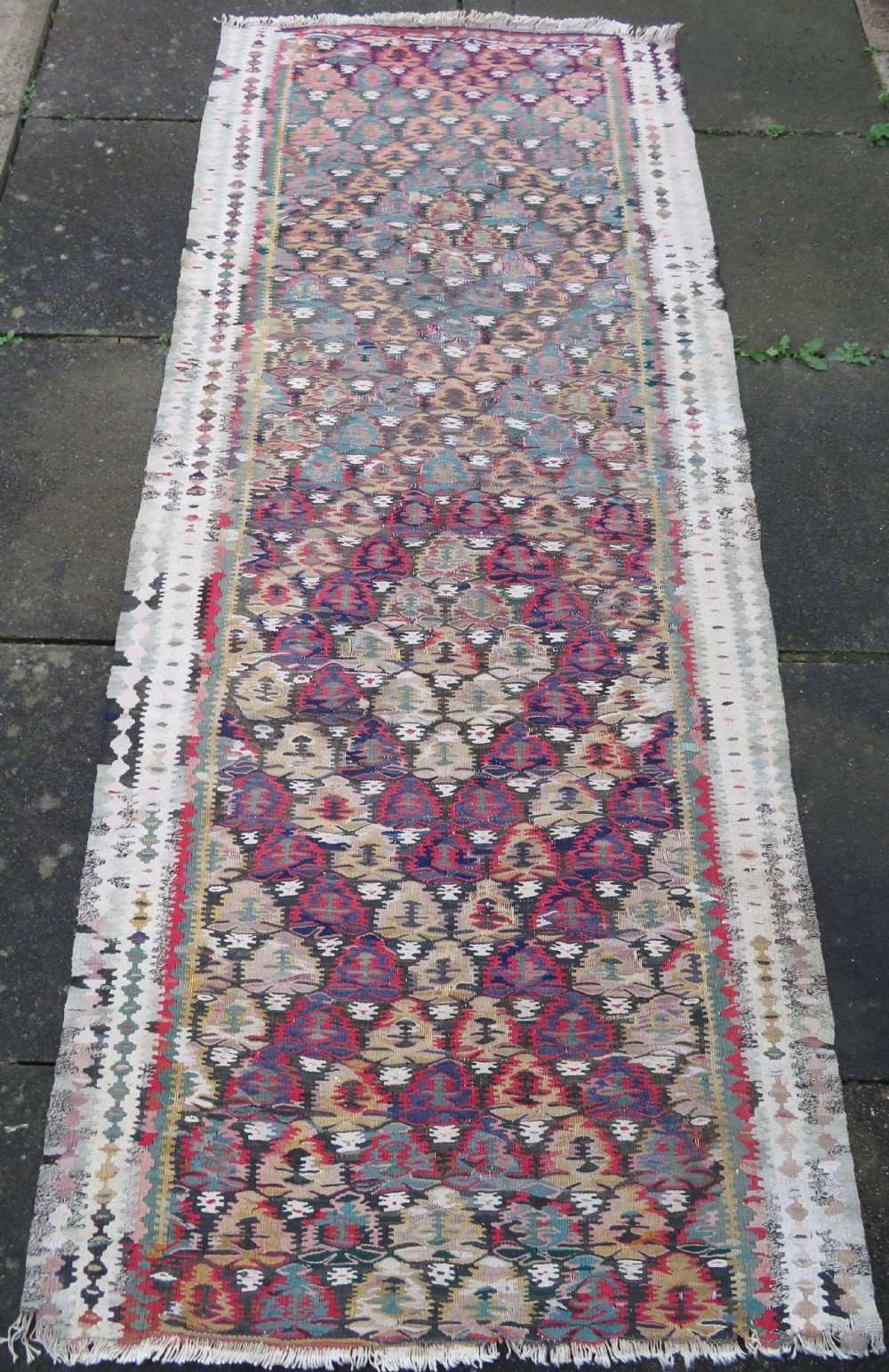 IDIOSYNCRATIC DESIGN ANTIQUE Kurdish Senneh Bijar Kilim Kelim Flat Weave Runner Long Rug.244cm X 102cm. View XXII