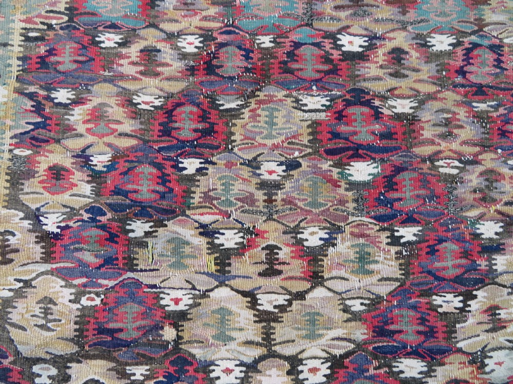 IDIOSYNCRATIC DESIGN ANTIQUE Kurdish Senneh Bijar Kilim Kelim Flat Weave Runner Long Rug.244cm X 102cm. View XXIII