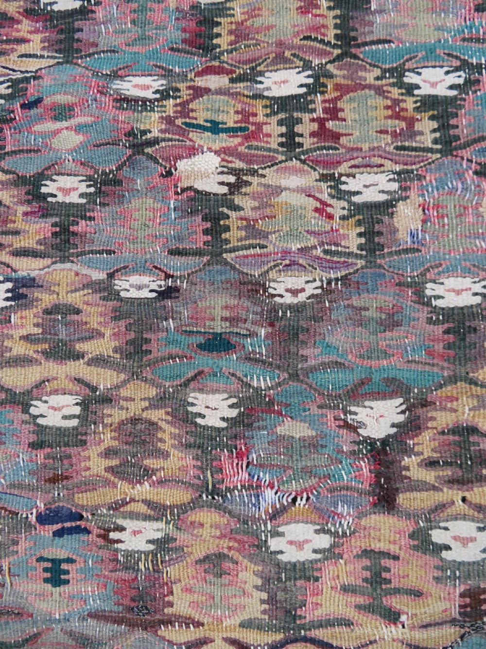 IDIOSYNCRATIC DESIGN ANTIQUE Kurdish Senneh Bijar Kilim Kelim Flat Weave Runner Long Rug.244cm X 102cm. View XXIV