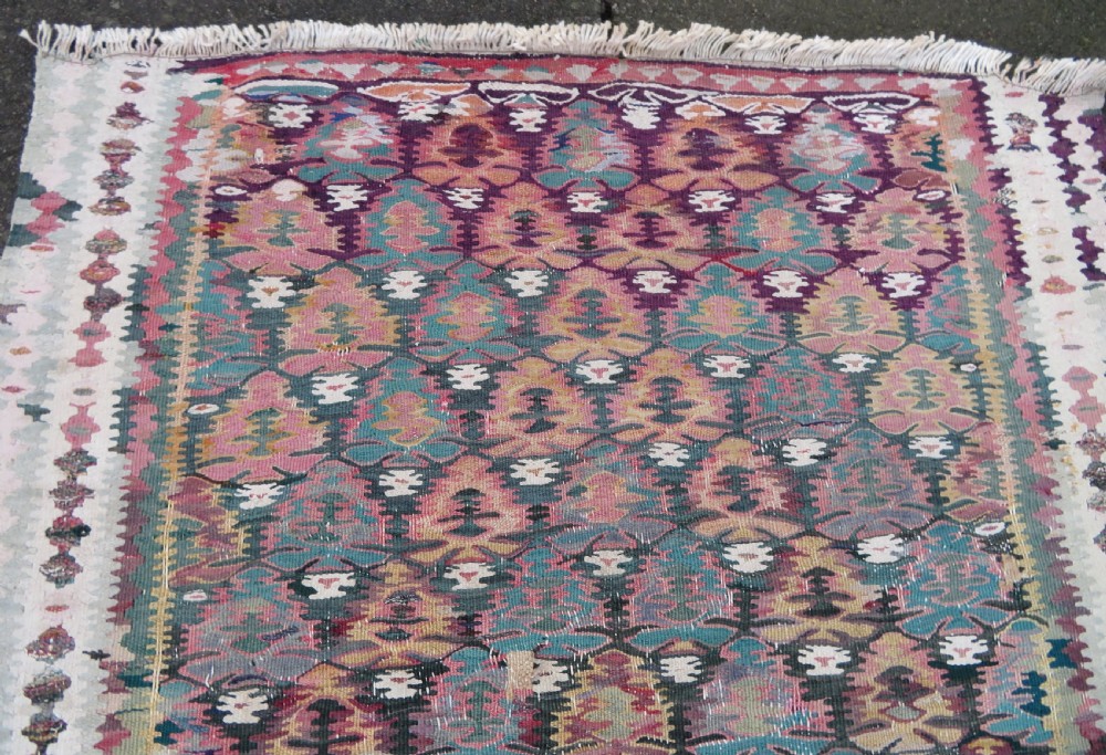 IDIOSYNCRATIC DESIGN ANTIQUE Kurdish Senneh Bijar Kilim Kelim Flat Weave Runner Long Rug.244cm X 102cm. View XXV