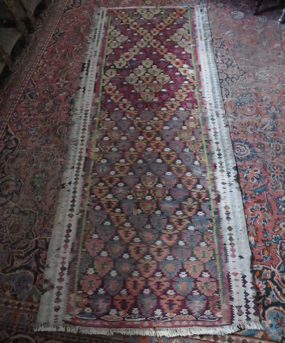IDIOSYNCRATIC DESIGN ANTIQUE Kurdish Senneh Bijar Kilim Kelim Flat Weave Runner Long Rug.244cm X 102cm. View XXVII