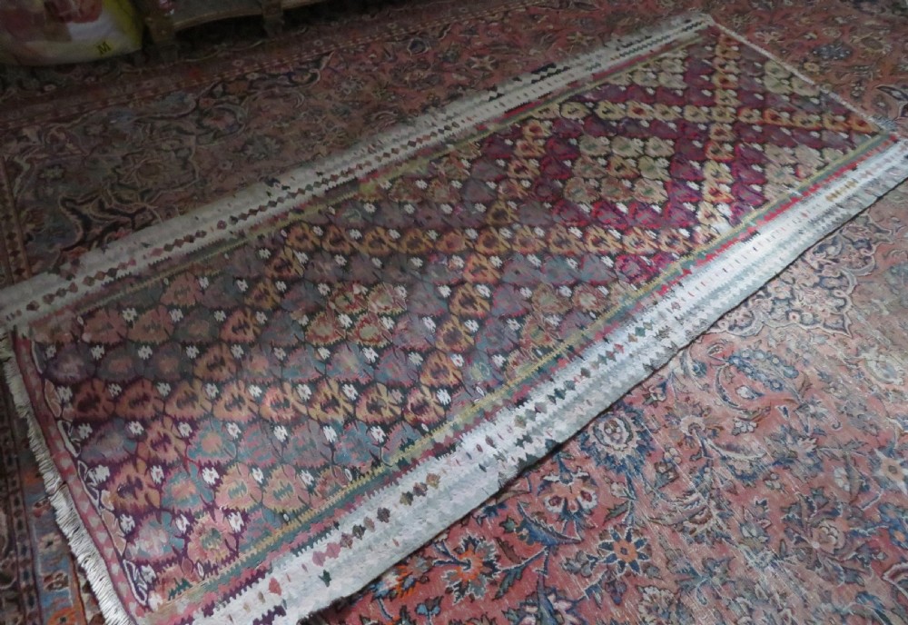 IDIOSYNCRATIC DESIGN ANTIQUE Kurdish Senneh Bijar Kilim Kelim Flat Weave Runner Long Rug.244cm X 102cm. View XXVIII