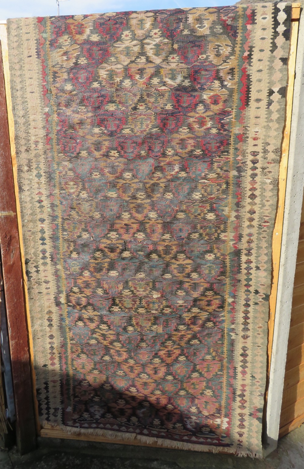 IDIOSYNCRATIC DESIGN ANTIQUE Kurdish Senneh Bijar Kilim Kelim Flat Weave Runner Long Rug.244cm X 102cm. View XXXI