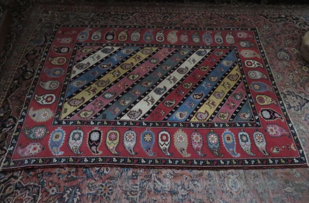 UNUSUAL OLD QUCHAN KURD KURDISH RUG. STUNNING BOTEH DESIGN. 198CM X 138CM. View XXV