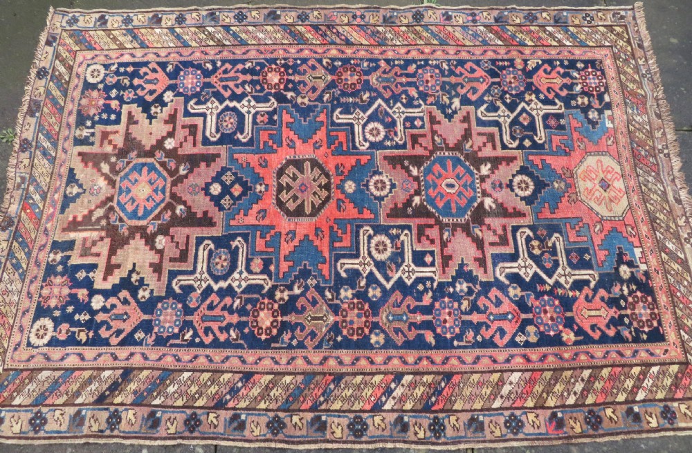 ANTIQUE CAUCASIAN DAGHESTAN LESGHISTAN RUG.UNUSUAL FILLER ORNAMENTS.193CM X 140CM. View IV