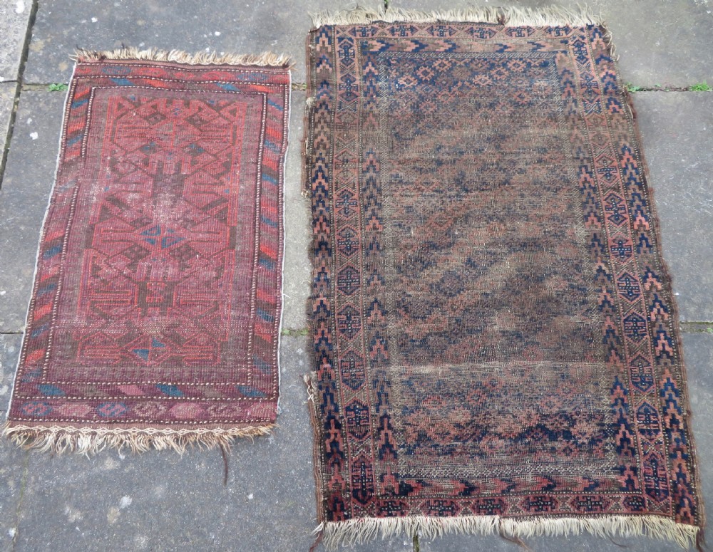 2 X ANTIQUE DISTRESSED BALUCH RUGS. NORTH EAST PERSIA. 118CM X 82CM. 88CM X 64CM. View II