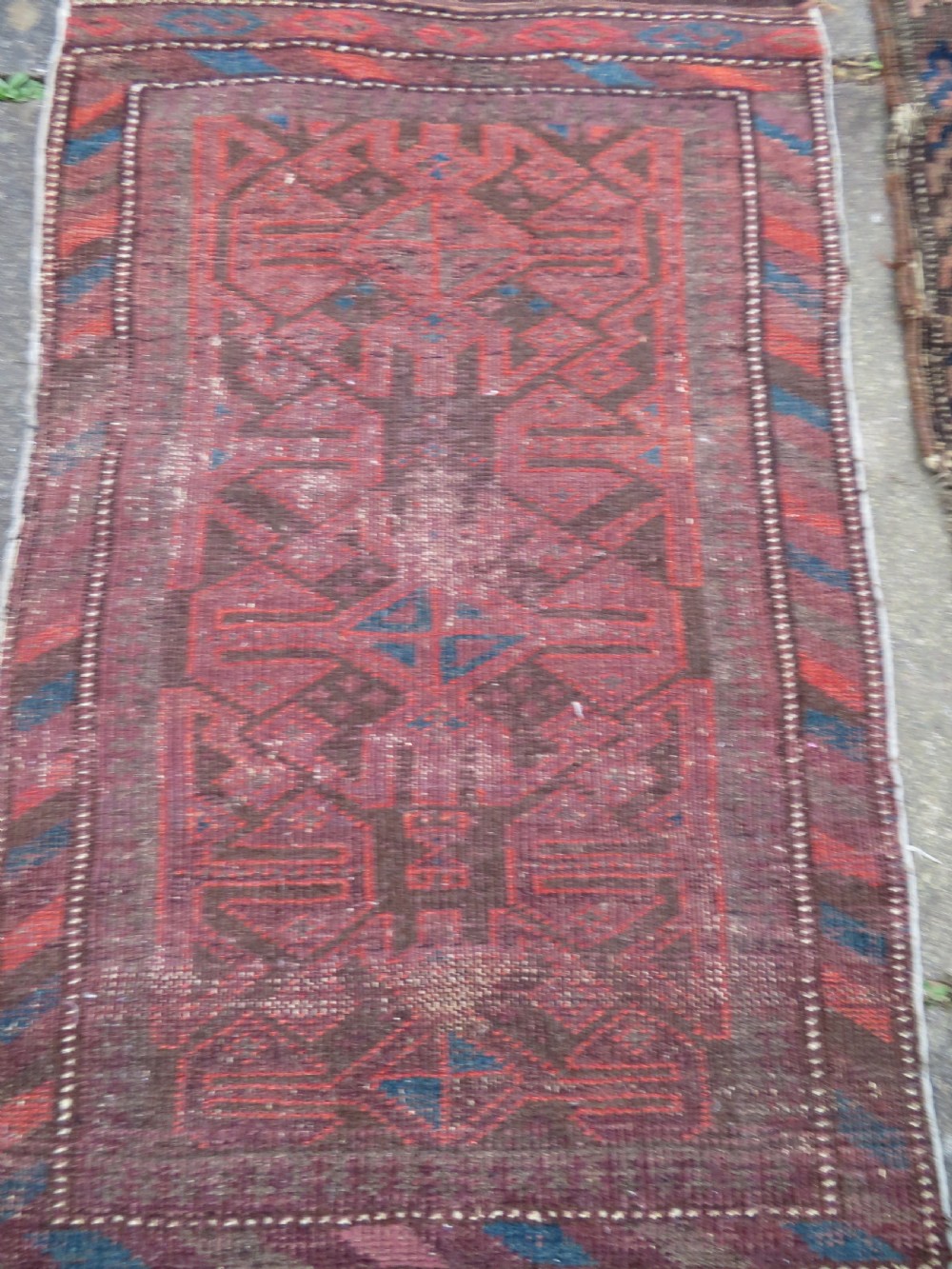 2 X ANTIQUE DISTRESSED BALUCH RUGS. NORTH EAST PERSIA. 118CM X 82CM. 88CM X 64CM. View IV
