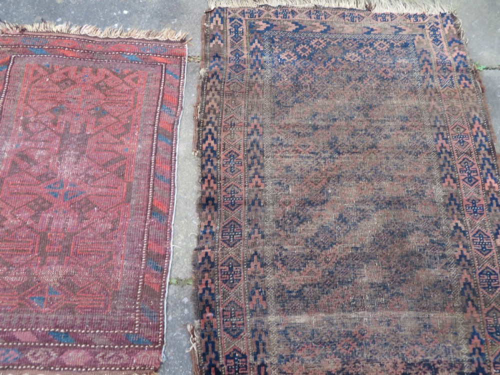 2 X ANTIQUE DISTRESSED BALUCH RUGS. NORTH EAST PERSIA. 118CM X 82CM. 88CM X 64CM. View XII