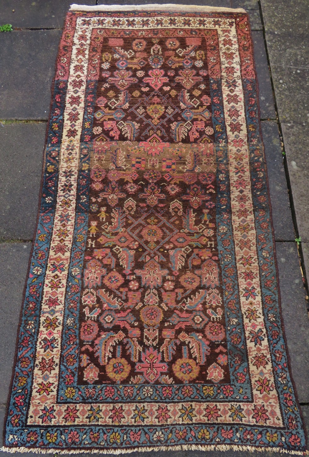 ANTIQUE KURDISH TRIBAL FAMILY RUG. KURD LANDS OF NORTH WEST PERSIA. 209CM X 100CM.