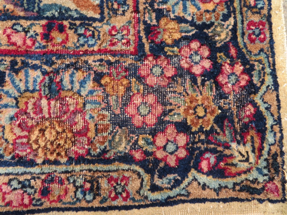 PAIR ANTIQUE IVORY GROUND FLORAL KERMAN KIRMAN RUGS. SOUTH PERSIA. 174CM X 90CM. View VI