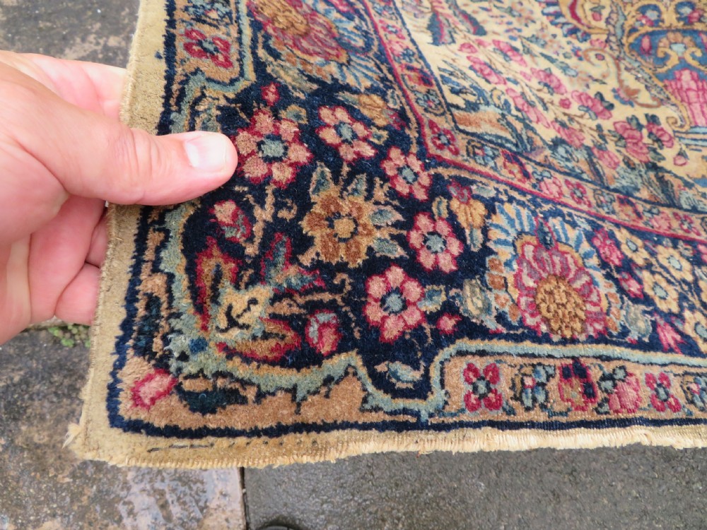 PAIR ANTIQUE IVORY GROUND FLORAL KERMAN KIRMAN RUGS. SOUTH PERSIA. 174CM X 90CM. View XI