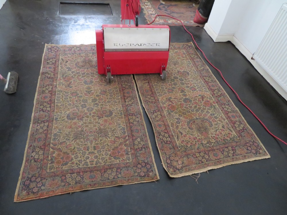 PAIR ANTIQUE IVORY GROUND FLORAL KERMAN KIRMAN RUGS. SOUTH PERSIA. 174CM X 90CM. View XXI